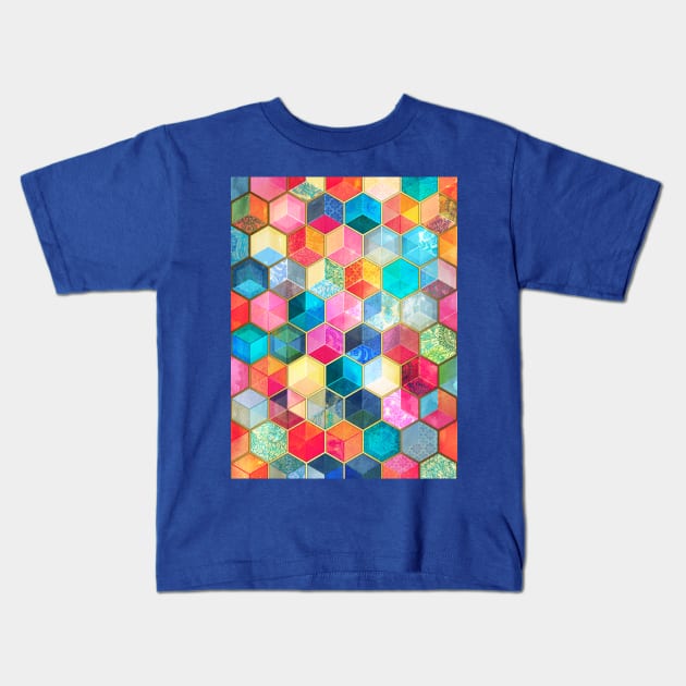 Crystal Bohemian Honeycomb Cubes - colorful hexagon pattern Kids T-Shirt by micklyn